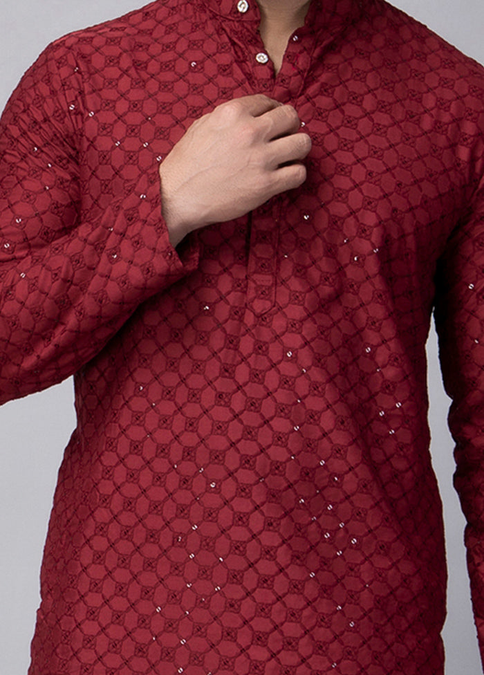 Maroon Viscose Embroidered Knee Length Kurta Clearance Manchester