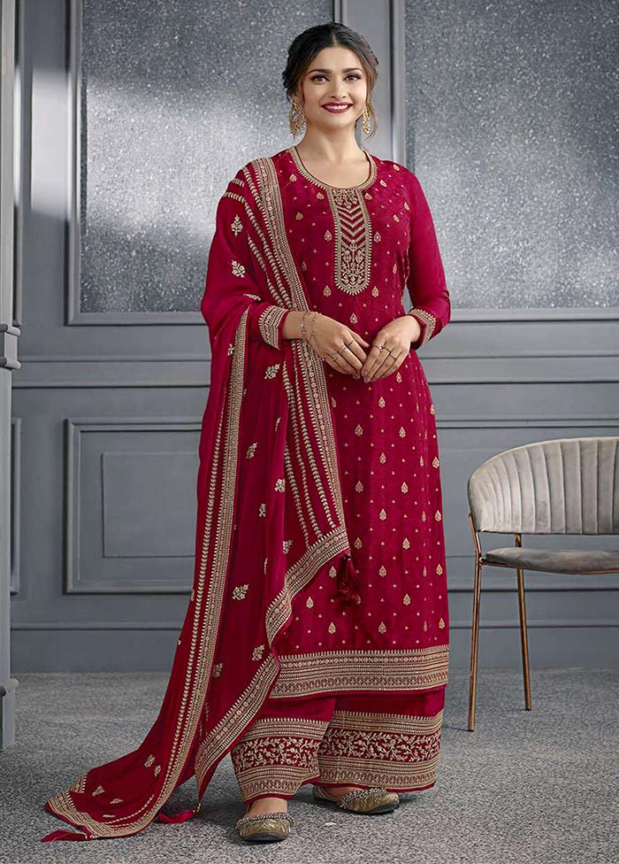 3 Pc Red Semi Stitched Silk Suit Set Discount Wiki