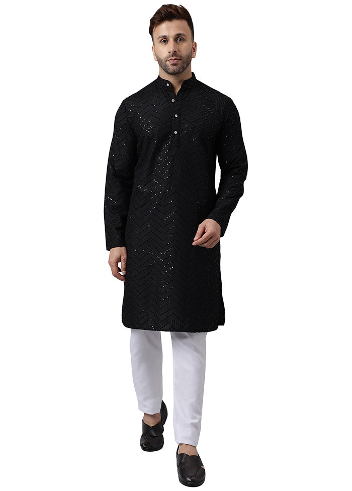 2 Pc Black Silk Kurta Pajama Set Free Shipping Cheap Pice