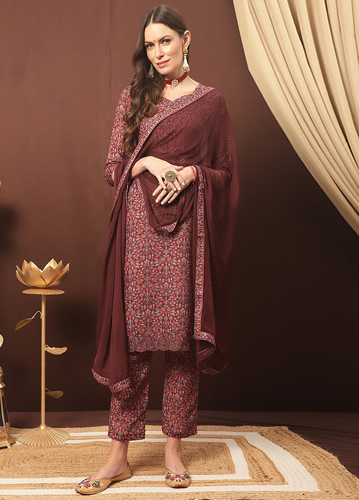 3 Pc Maroon Unstitched Cotton Suit Set 2025 New Cheap Online