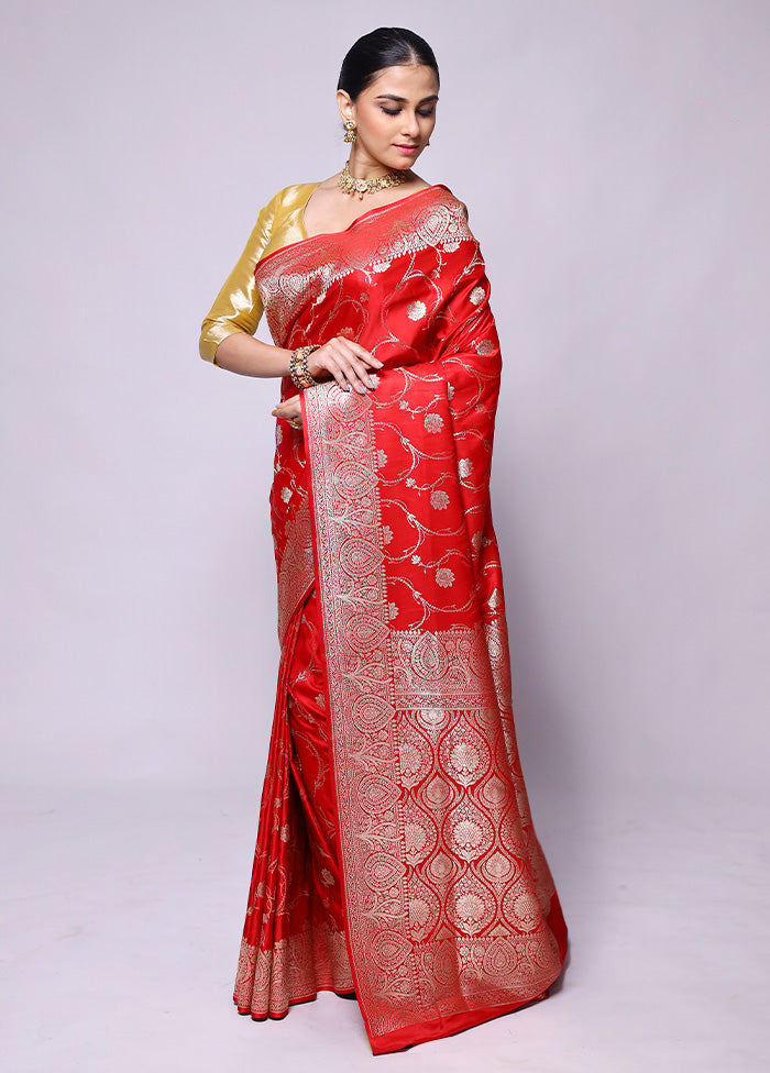 Red Banarasi Silk Saree With Blouse Piece Buy Cheap Clearance Store