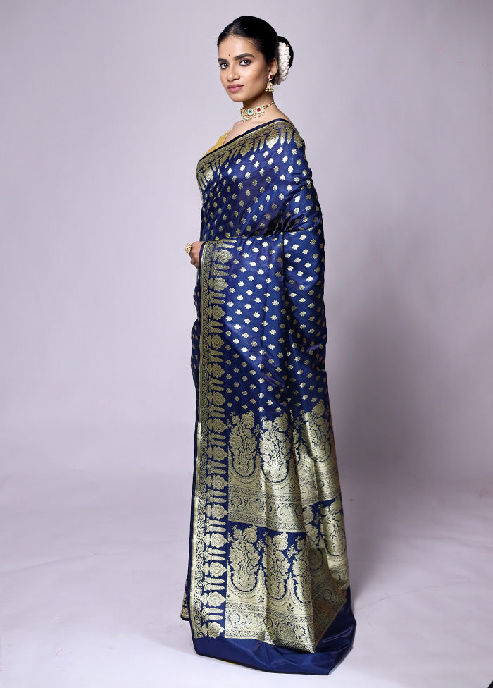 Blue Banarasi Silk Saree With Blouse Piece Sale Genuine