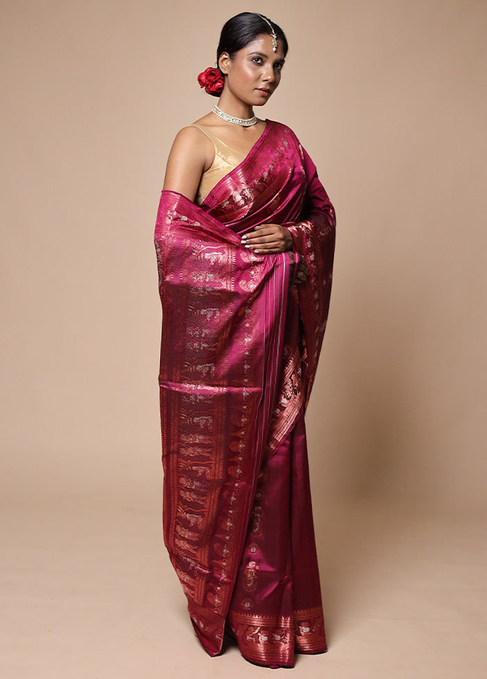 Pink Handloom Baluchari Pure Silk Saree With Blouse Piece Online Online Clearance