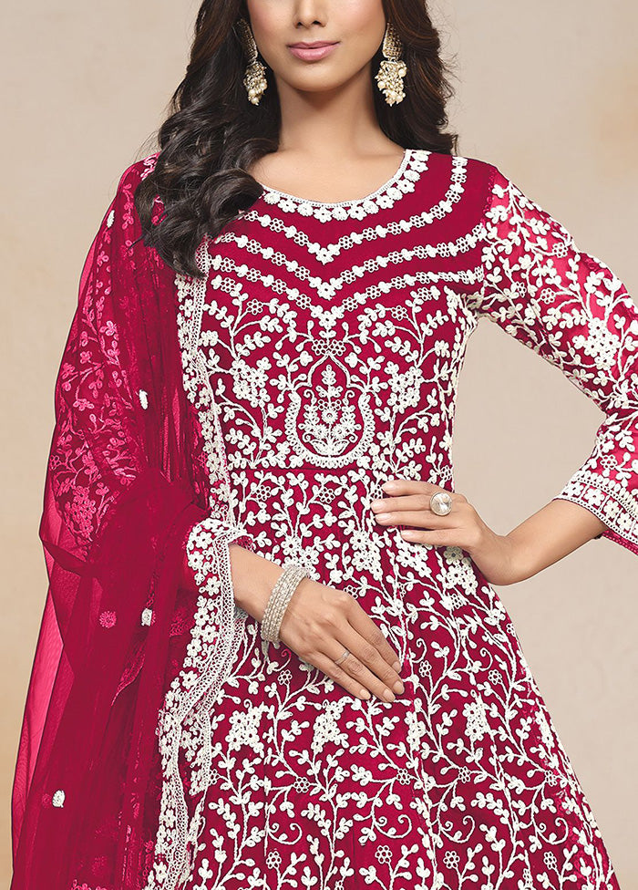 3 Pc Pink Semi Stitched Net Suit Set Pick A Best For Sale