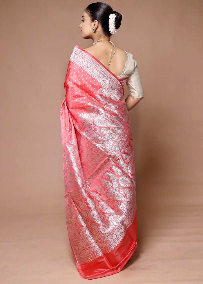 Pink Handloom Banarasi Pure Silk Saree With Blouse Piece Cheap Brand New Unisex