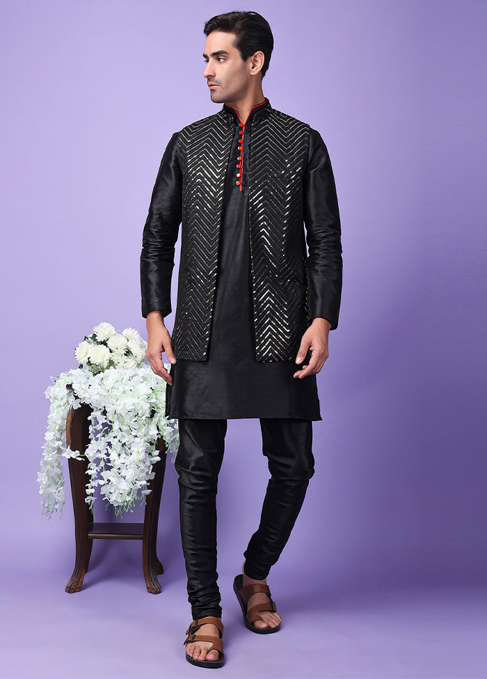 3 Pc Black Silk Nehru Set For Sale Sale Online