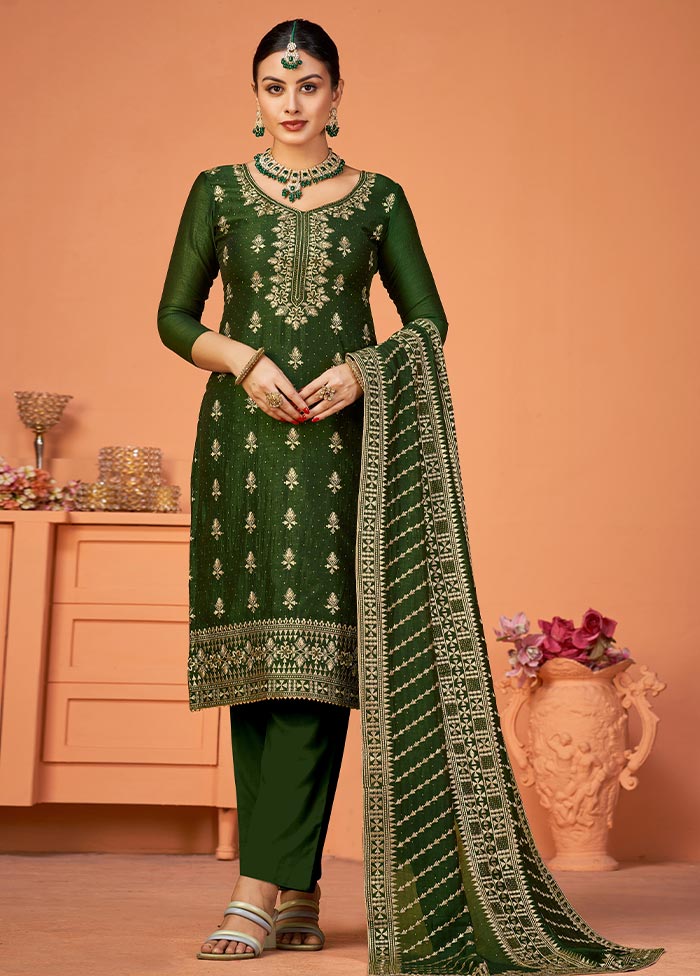 3 Pc Mehendi Green Semi Stitched Georgette Suit Set Where To Buy Low Pice