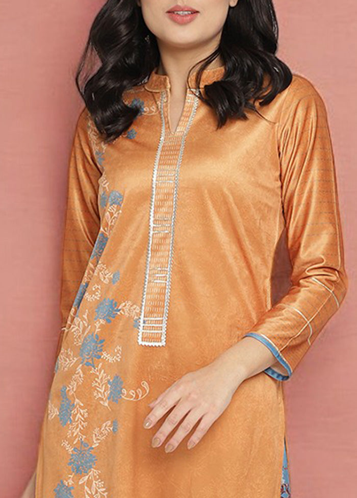 2 Pc Orange Readymade Velvet Kurti Set Discount Fashionable