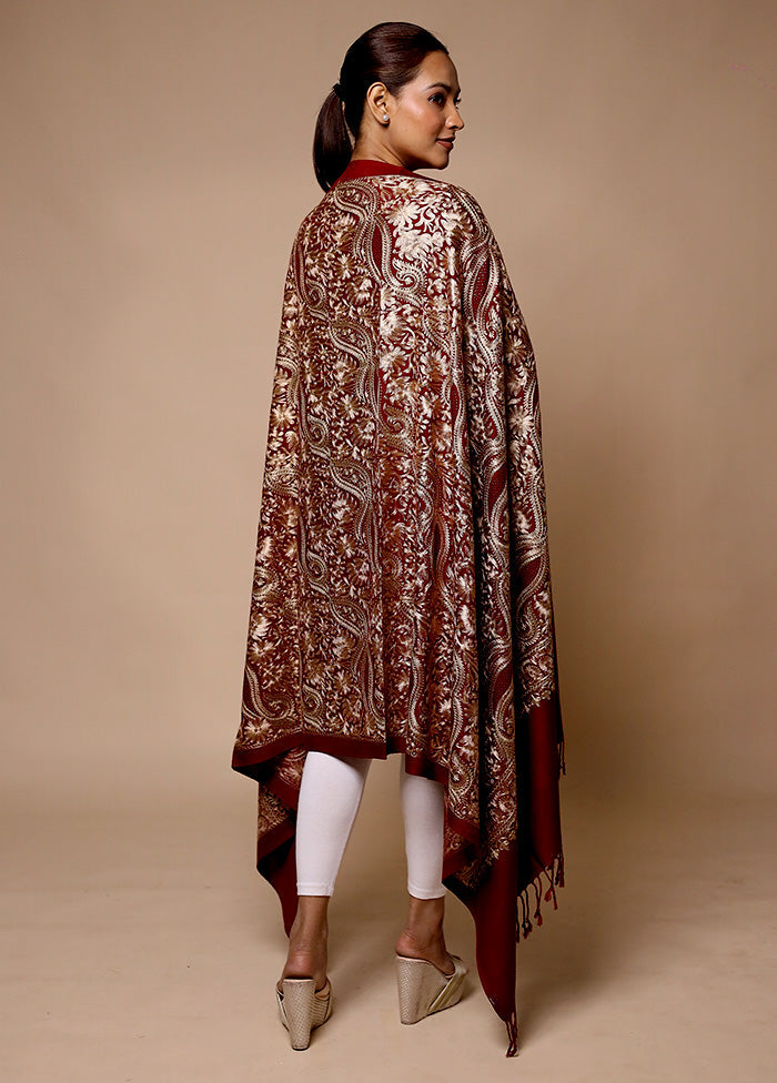 Maroon Butta Work With Zari Woven Border Shawl Buy Cheap Low Cost