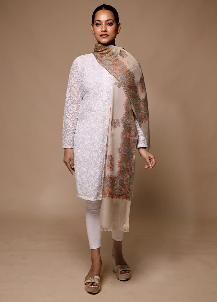 Cream Butta Work With Zari Woven Border Shawl Cheap Store