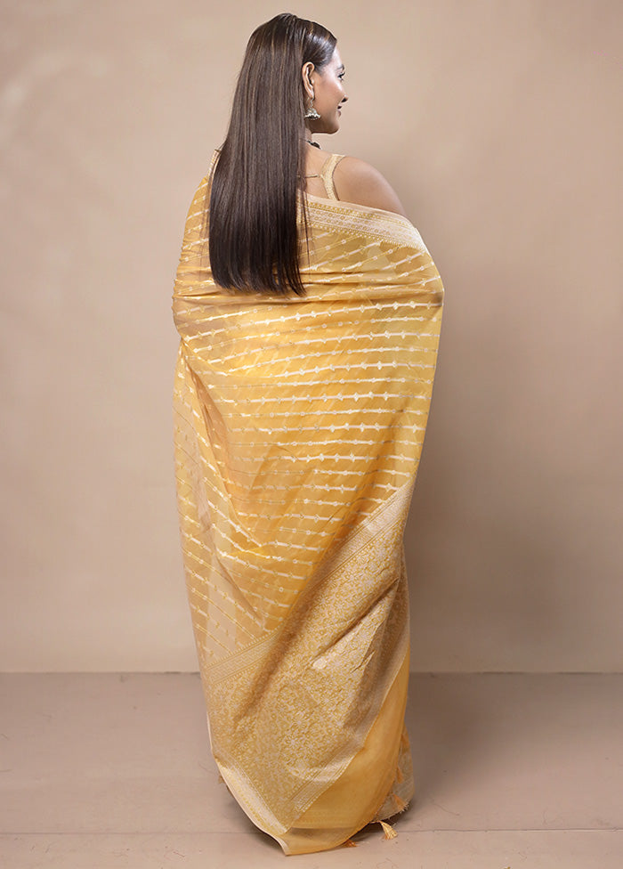 Yellow Kora Silk Saree With Blouse Piece Footlocker Finishline Online