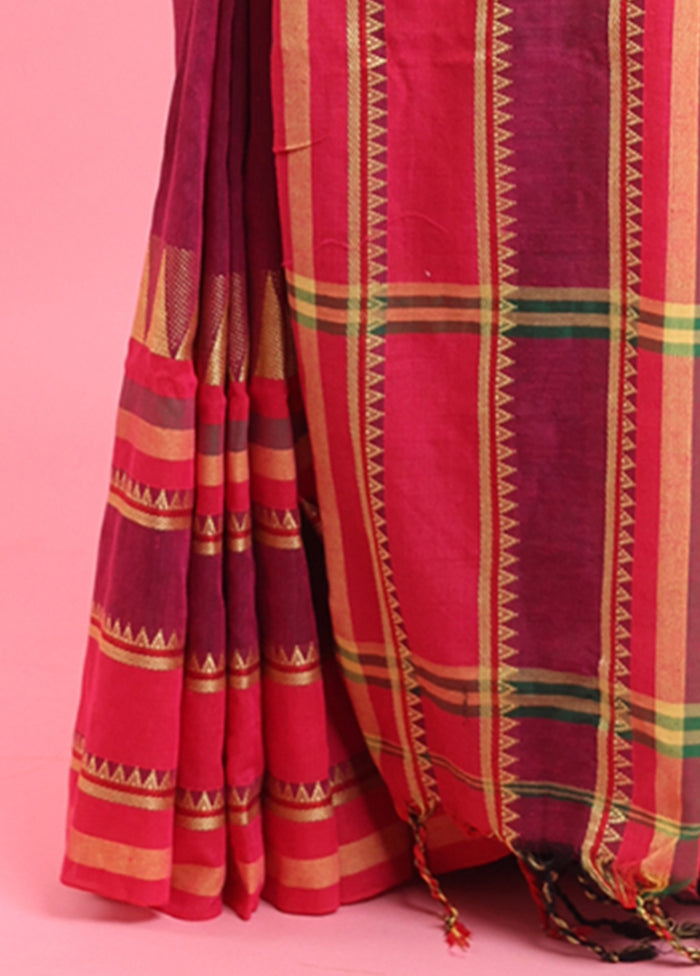 Fuchsia Cotton Saree With Blouse Piece For Sale Free Shipping