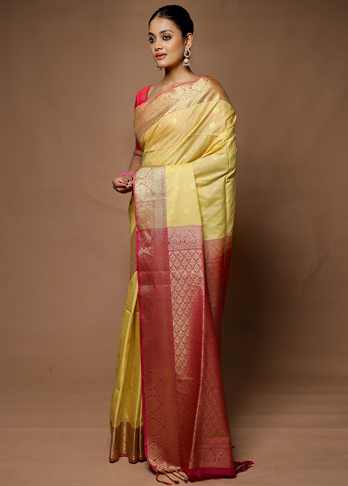 Cream Kanjivaram Silk Saree With Blouse Piece Cheap Online Store Manchester