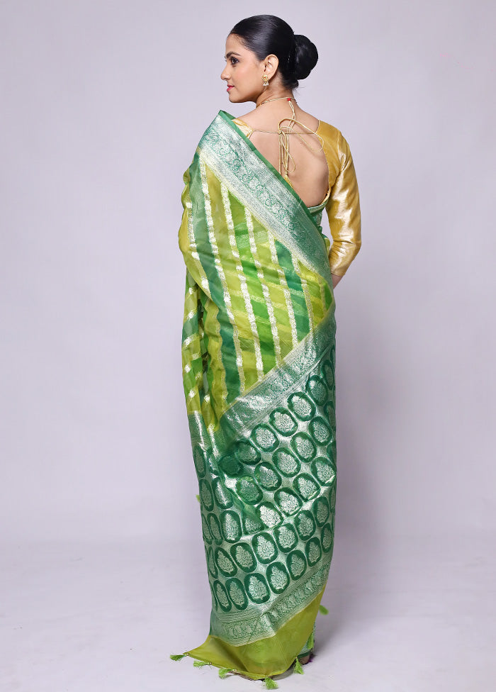 Green Organza Saree With Blouse Piece Cheap Sale Wiki