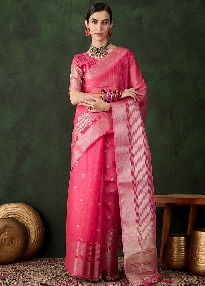 Pink Organza Saree With Blouse Piece Buy Cheap Choice