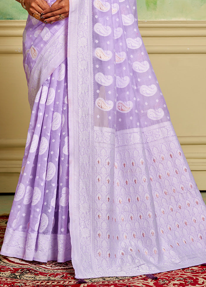 Lavender Cotton Saree With Blouse Piece Pices For Sale