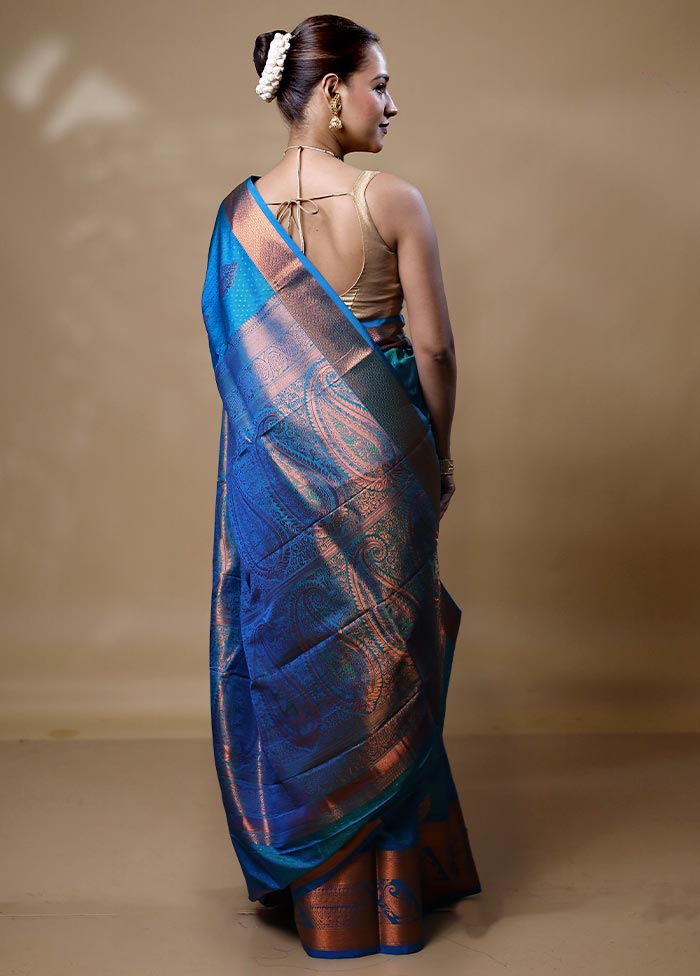 Blue Kanjivaram Silk Saree With Blouse Piece Free Shipping Finishline