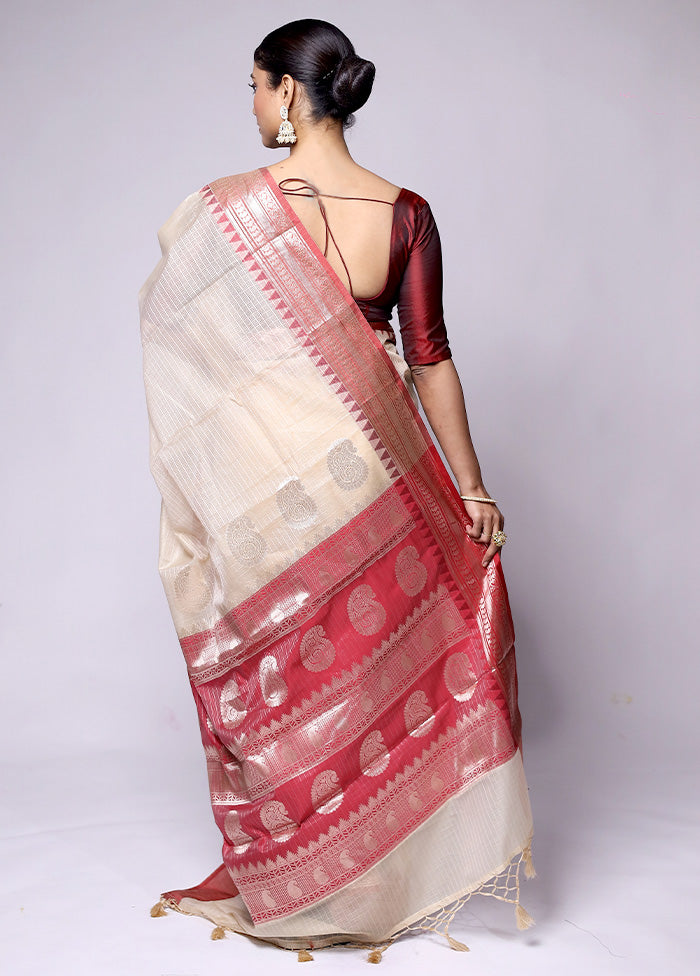 Cream Kota Cotton Saree With Blouse Piece Pay With Visa