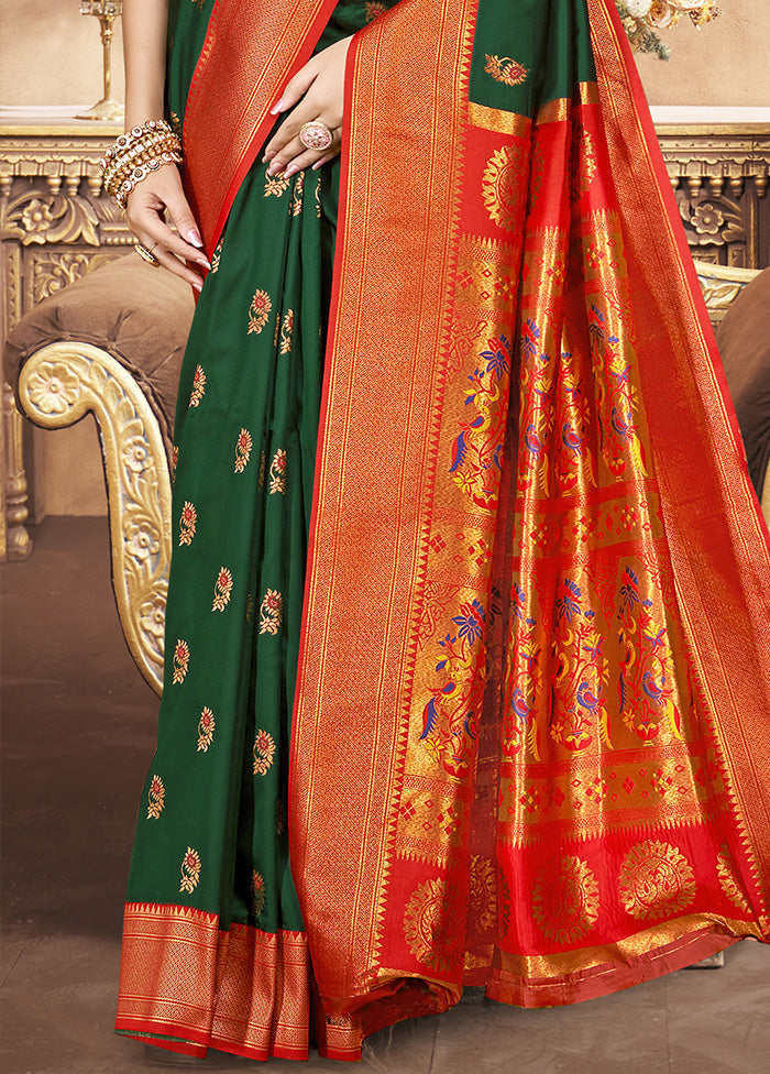 Green Spun Silk Saree With Blouse Piece Clearance Store For Sale