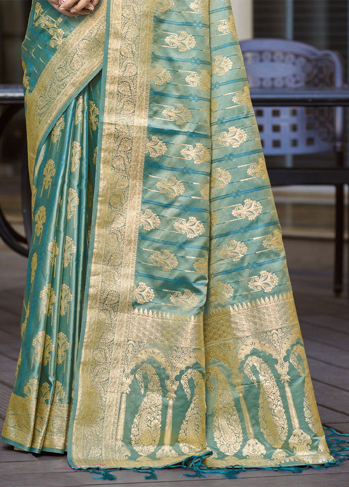 Sea Green Satin Silk Saree With Blouse Piece Low Pice Fee Shipping Cheap Online