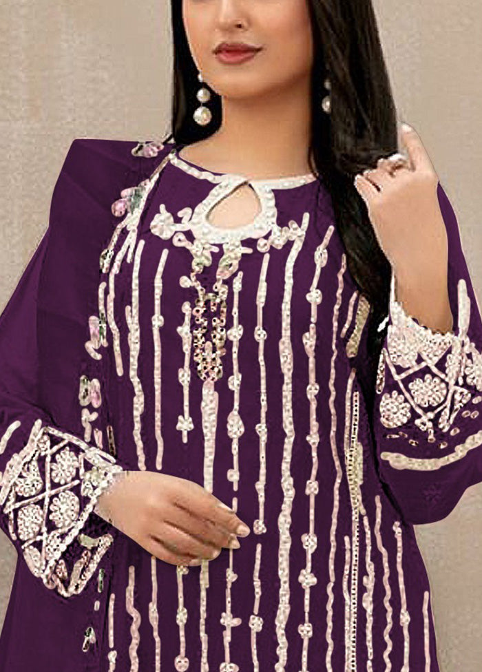 3 Pc Purple Semi Stitched Georgette Suit Set Quality Free Shipping Outlet