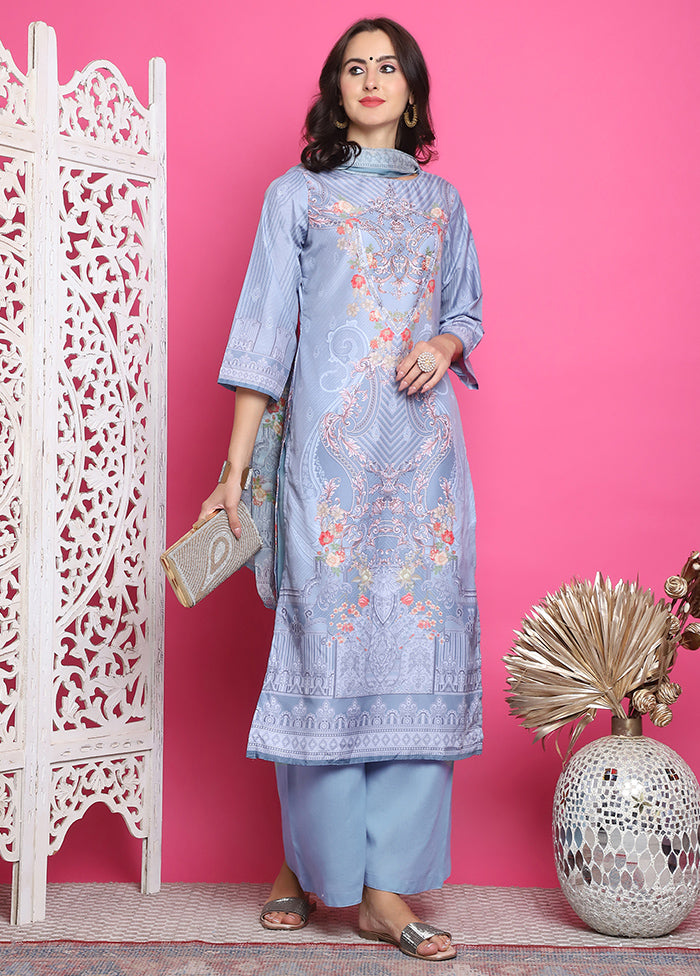 3 Pc Grey Unstitched Silk Suit Set 2025 New For Sale