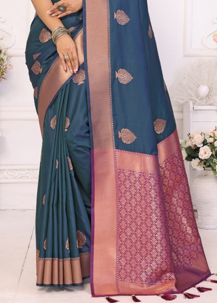 Teal Spun Silk Saree With Blouse Piece Free Shipping Official