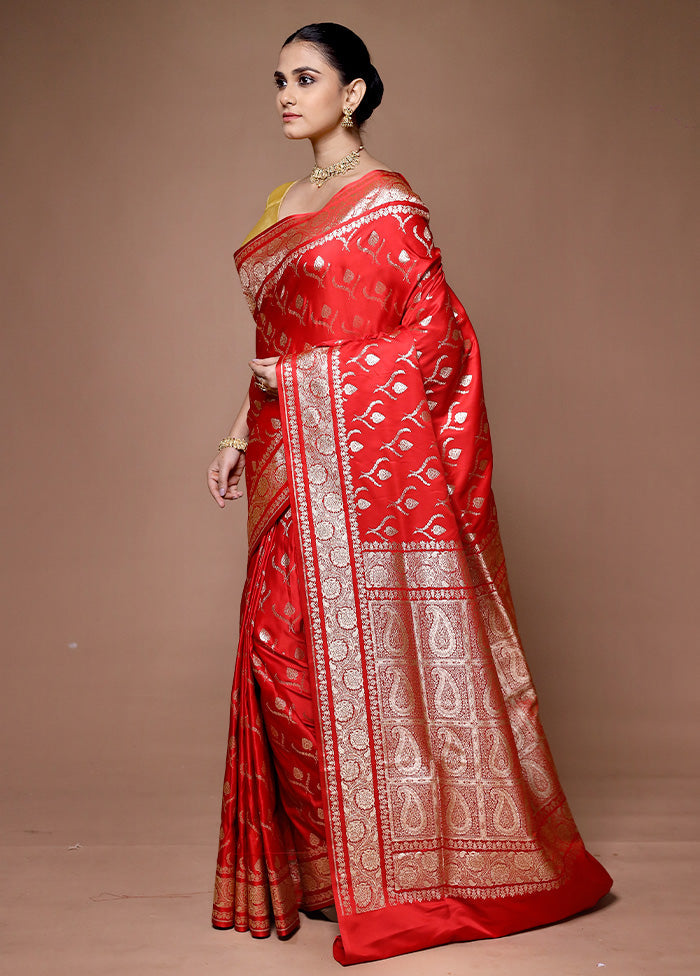 Red Banarasi Silk Saree With Blouse Piece Get To Buy Sale Online