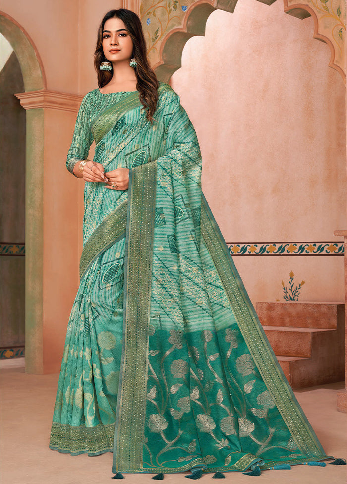 Turquoise Spun Silk Saree With Blouse Piece Manchester