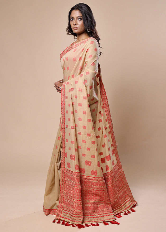 Cream Assam Silk Saree With Blouse Piece Online Online With Mastercard