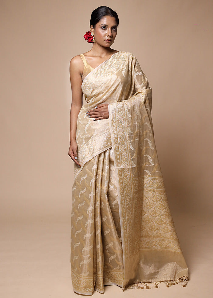 Cream Tissue Silk Saree With Blouse Piece Shop For Online