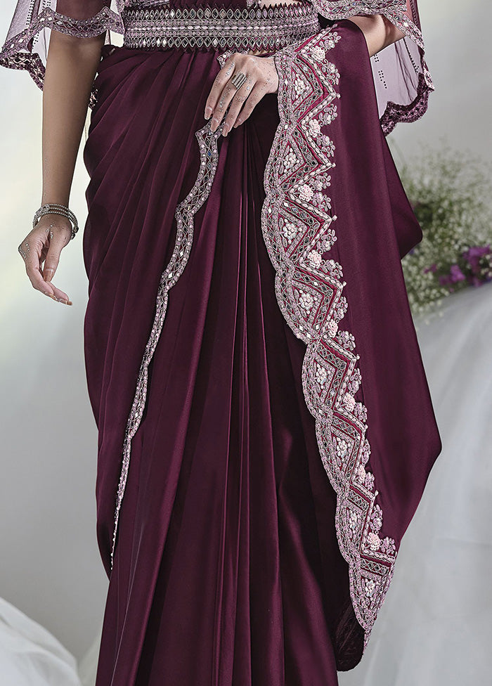 Wine Crepe Silk Saree With Blouse Piece Buy Cheap Wide Range Of