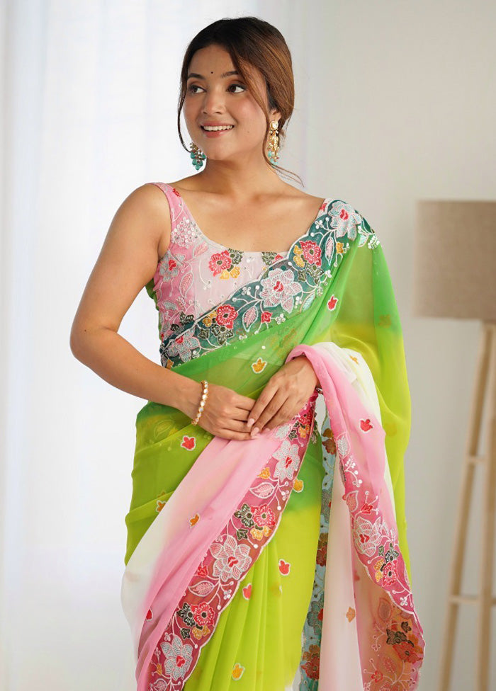 Green Georgette Saree With Blouse Piece Outlet Visit