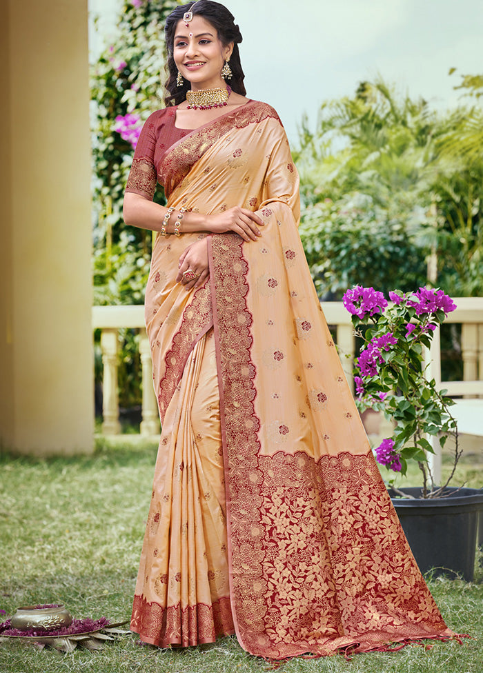 Peach Spun Silk Saree With Blouse Piece Get To Buy