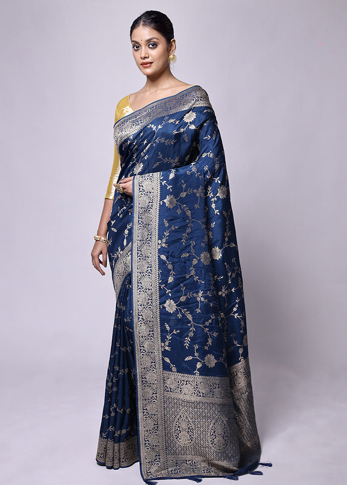 Blue Dupion Silk Saree With Blouse Piece Genuine Sale Online