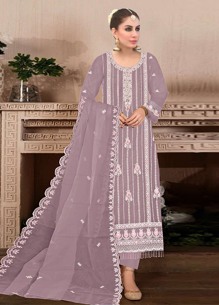 3 Pc Light Purple Semi Stitched Georgette Suit Set Cheap Sale Comfortable