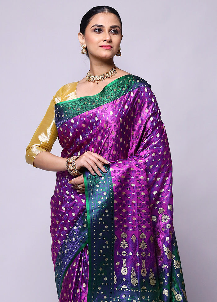 Purple Tanchoi Silk Saree With Blouse Piece Free Shipping 100% Guaranteed