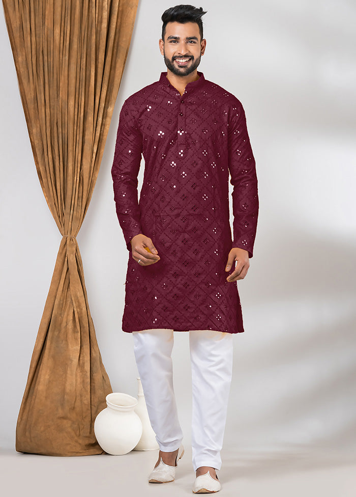 Maroon Cotton Kurta And Pajama Set Discount Huge Surprise