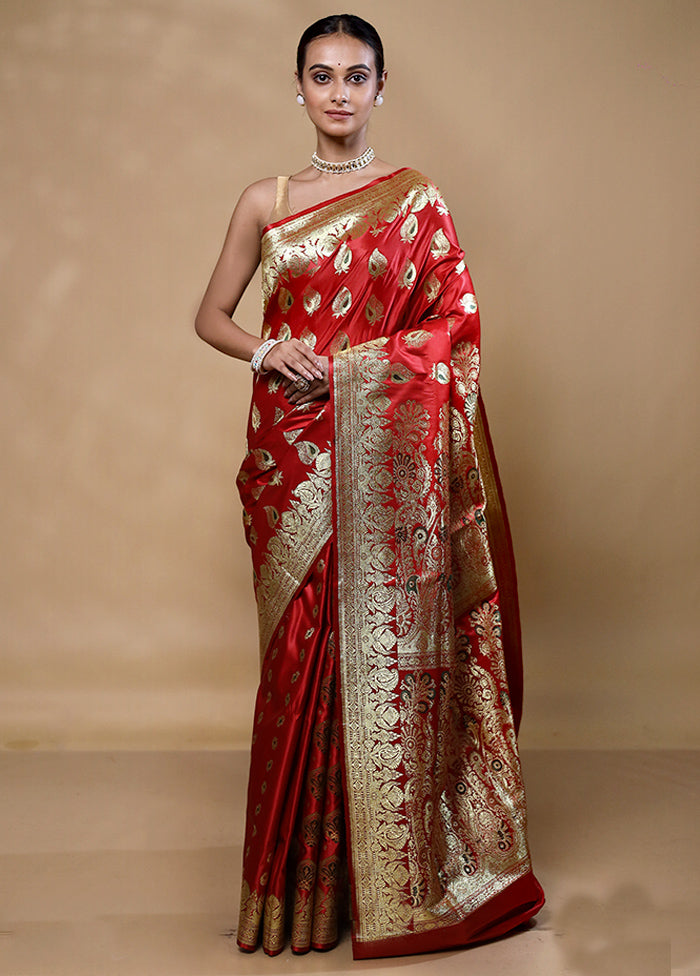 Red Banarasi Silk Saree With Blouse Piece Very Cheap Sale Online