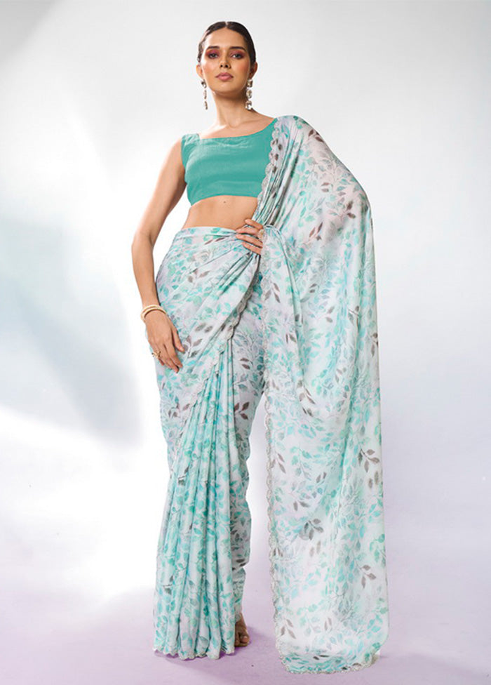 Sea Green Georgette Saree With Blouse Piece Cheap For Cheap