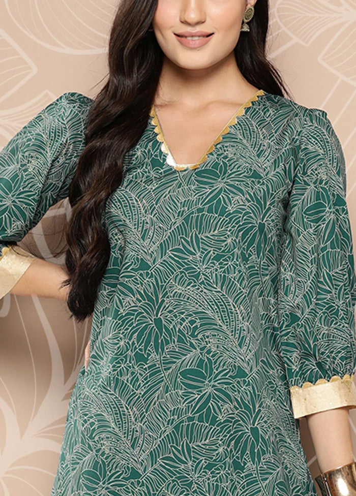 2 Pc Dark Green Readymade Silk Kurti Set Cheap Purchase