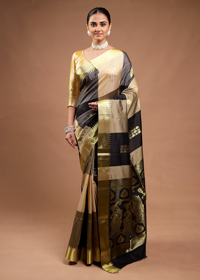 Black Kanjivaram Silk Saree With Blouse Piece Cheap Sale Geniue Stockist