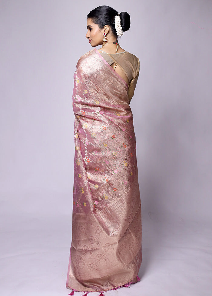 Pink Crushed Tissue Silk Saree With Blouse Piece Cheapest