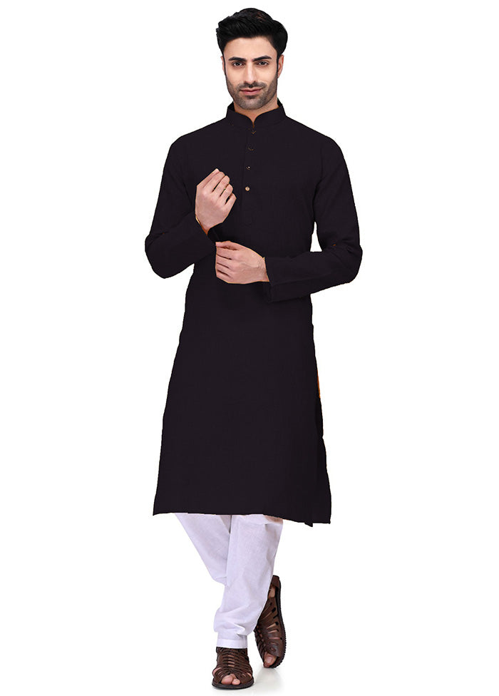 Black Cotton Kurta And Pajama Set Cheap Sale Inexpensive