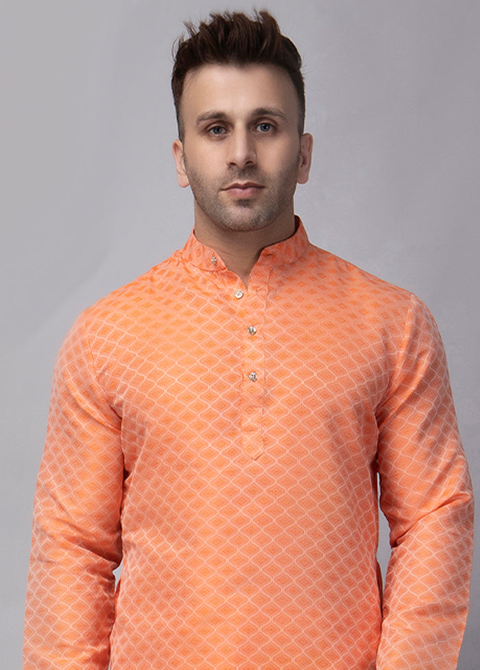 Orange Viscose Jacquard Knee Length Kurta Free Shipping For Cheap