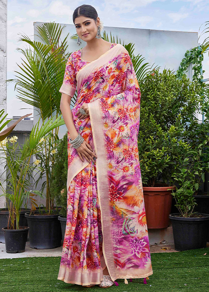 Purple Linen Silk Saree With Blouse Piece Best Store To Get Sale Online