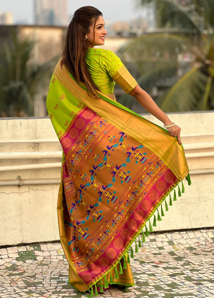 Green Spun Silk Saree With Blouse Piece Best Pices Online