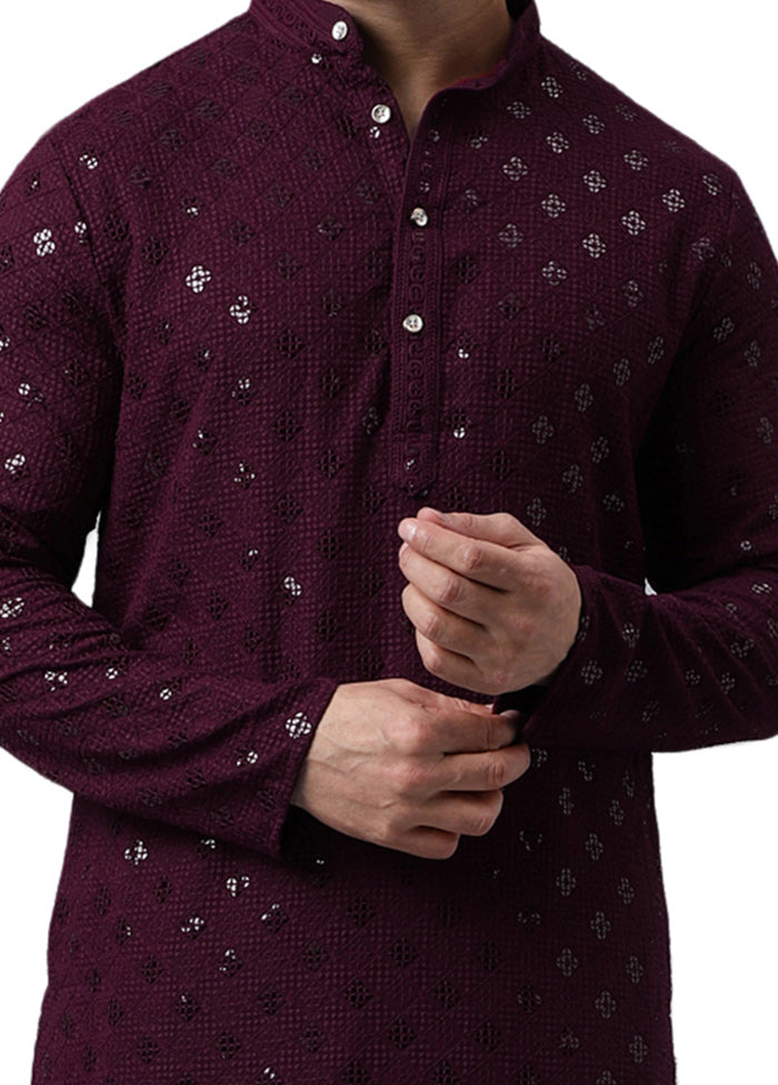 Maroon Silk Embroidered Kurta Cheap 100% Original