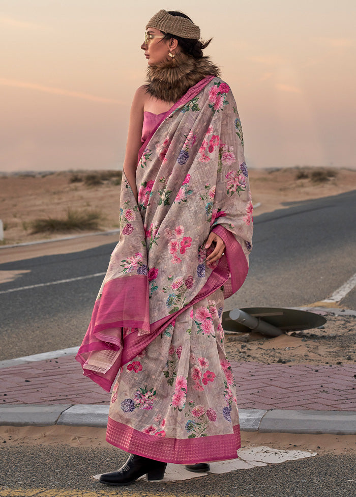 Grey Linen Silk Saree With Blouse Piece Clearance Geniue Stockist