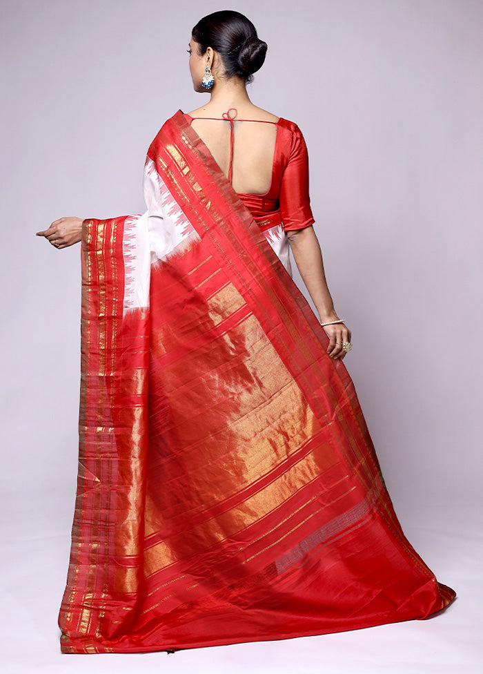 White Gadwal Pure Silk Saree Without Blouse Piece Cheap Eastbay